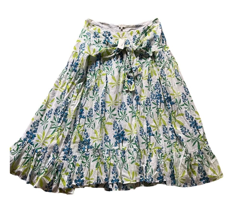 WKND WYFR Womens White Floral Blue Green Leaf Pattern Skirt Size XL Euro Chic